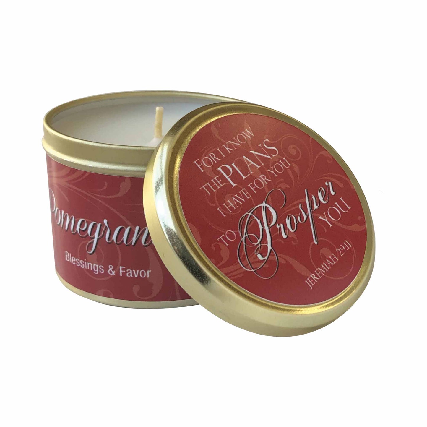 Pomegranate Scripture Tin Candle