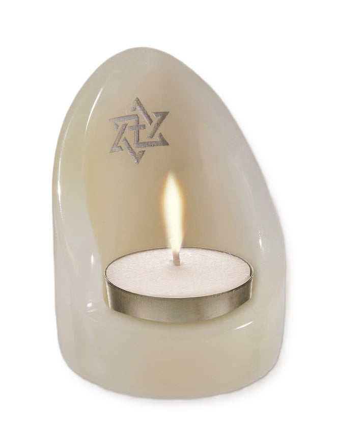 Alabaster Star and Cross Tealight Candle Holder