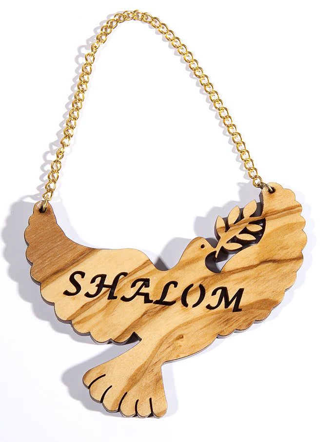Olivewood Shalom Dove ornament
