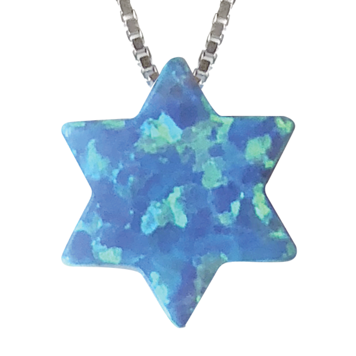 Blue Synthetic Opal Star of David Necklace