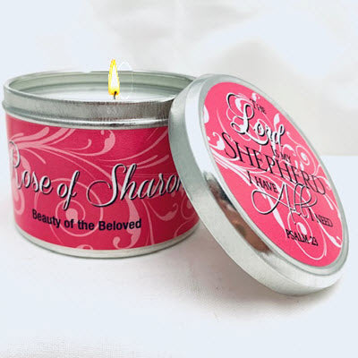Rose of Sharon Scripture Tin Candle