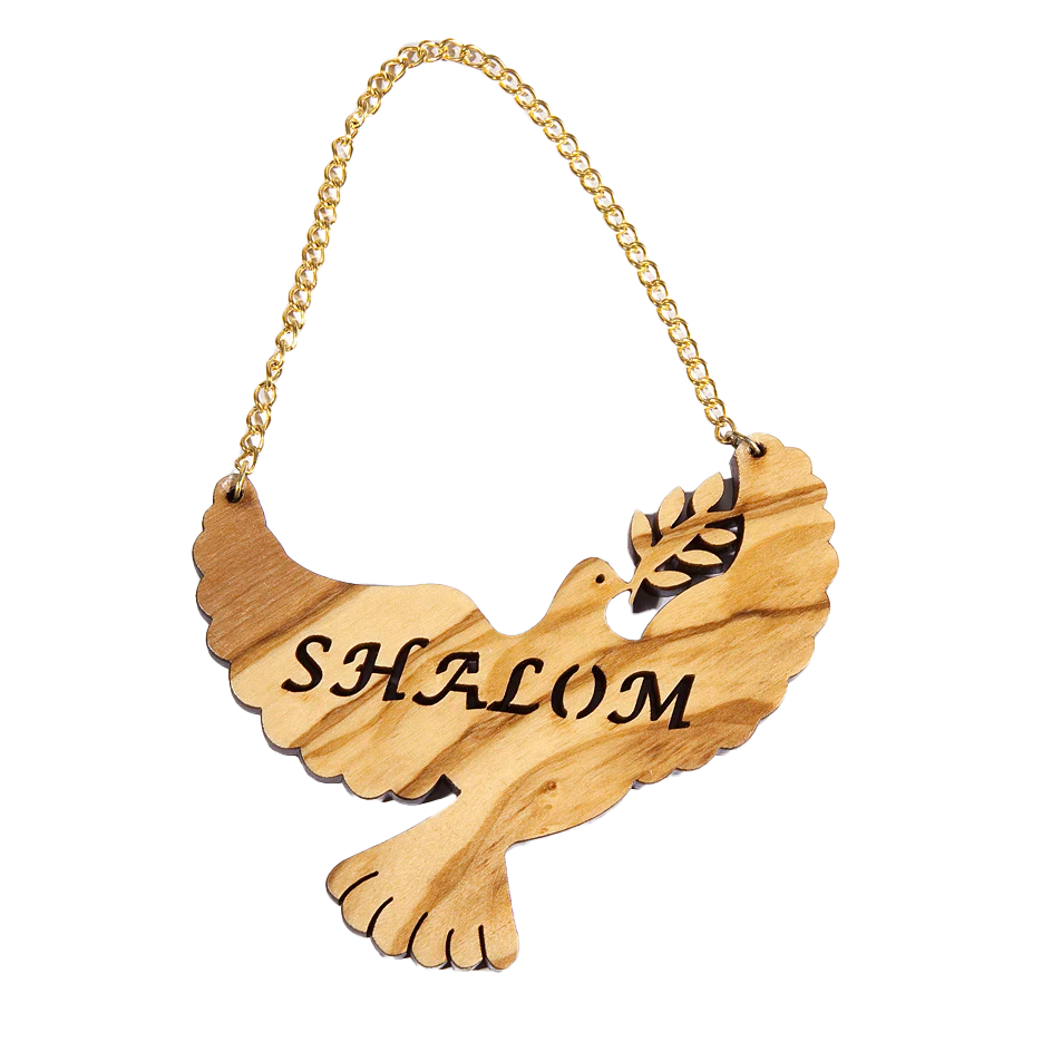 Olivewood Shalom Dove ornament