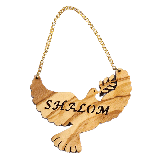 Olivewood Shalom Dove ornament