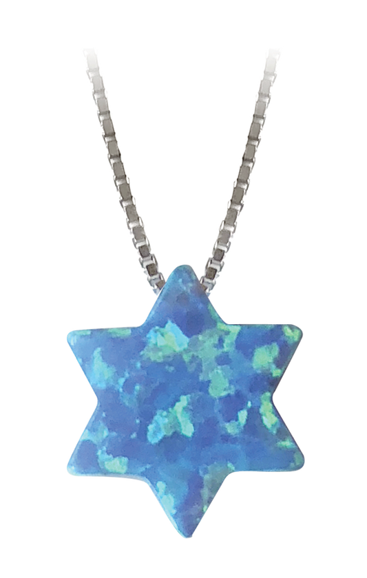 Blue Synthetic Opal Star of David Necklace